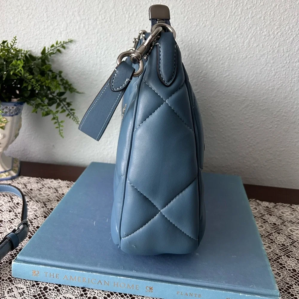 Coach Teri Diamond Quilted Hobo Silver Light Mist - Picture 10 of 14